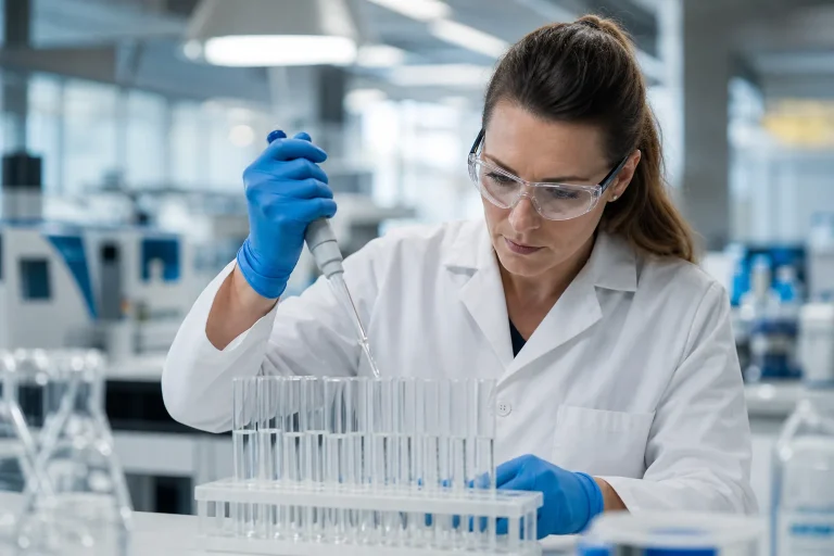 Laboratory scientist preparing samples for analysis
