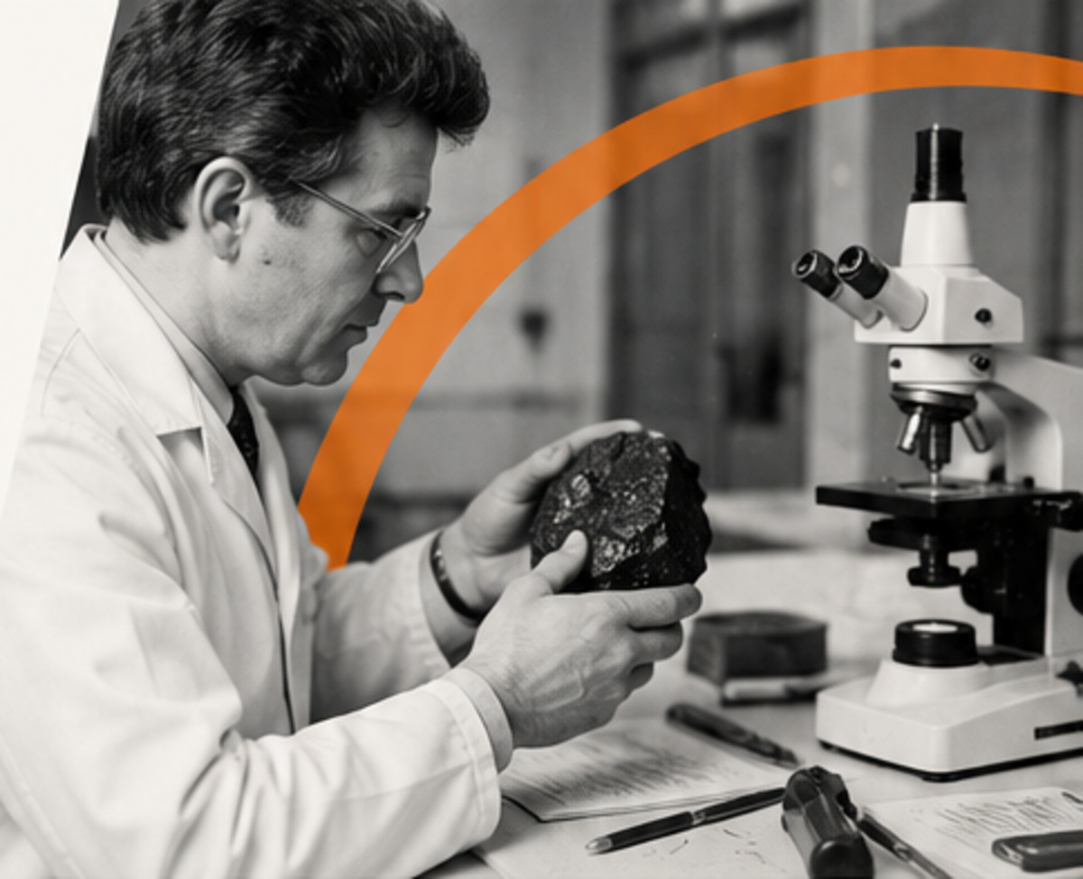 Scientist examining a sample beside a microscope